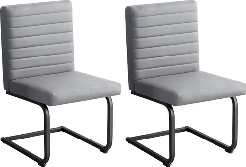 Vista 10 de Furniliving - Juego de 2 sillas de comedor modernas tapizadas de tela técnica con patas de acero, respaldo alto, sillas sin brazos para comedor