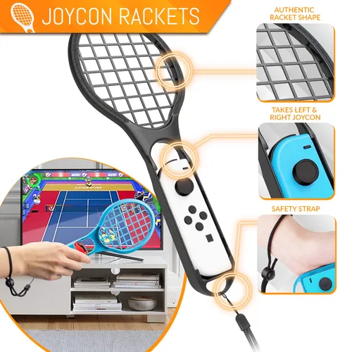 Vista 6 de Orzly Paquete de accesorios deportivos para fiestas familiares diseñados para Nintendo Switch y juegos de consola OLED con raquetas de bádminton