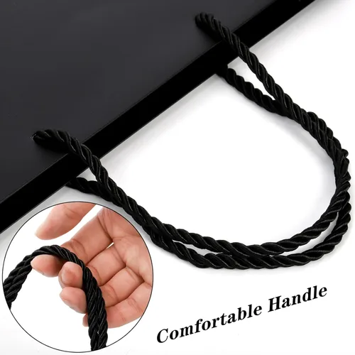Vista 5 de Lyellfe Paquete de 30 bolsas de regalo negras, bolsa de papel kraft resistente con asa, bolsa de compras impermeable de lujo, bolsas de mercancía al
