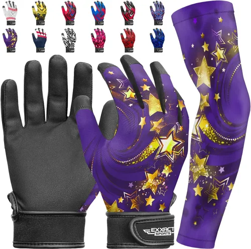 Vista 7 de Guantes de bateo para jóvenes de Exxact Sports con mangas para brazos para niños y niñas, guantes de béisbol para niños para bateo de sóftbol, T-Ball