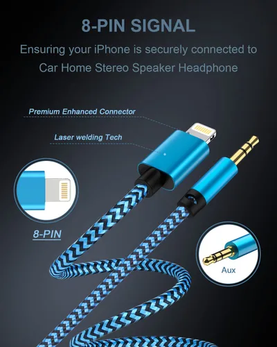 Vista 3 de [Paquete de 2/3.3 pies] Cable auxiliar Lightning a 3.5mm para iPhone, [certificado Apple Mfi] Cable de audio auxiliar para iPhone para coche, hogar