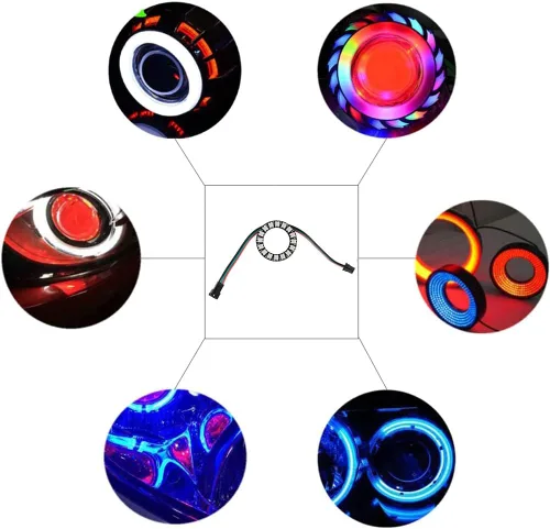 Vista 4 de Anillo LED WS2812 de 16 bits con cable de enchufe SM2.54-3P, WS2812B 5050 Módulo LED RGB direccionable DC5V con controladores incorporados