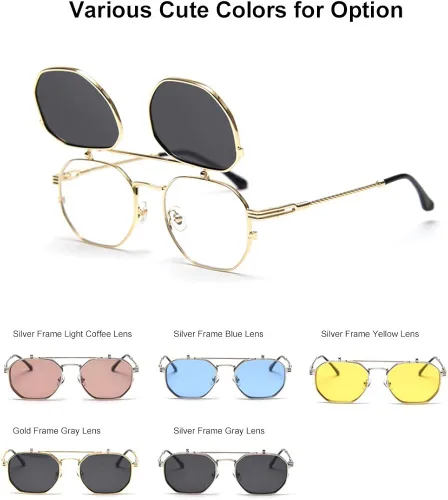 Vista 8 de Dollger Gafas de sol abatibles para hombres y mujeres, polarizadas Steampunk con doble lente