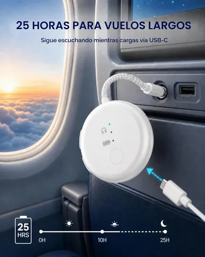 Vista 6 de Avantree SoundJet R1 - Adaptador Bluetooth de avión de 25 horas para todos los AirPods (Pro/Max) con chipset Qualcomm y aptX Adaptive, transmisor