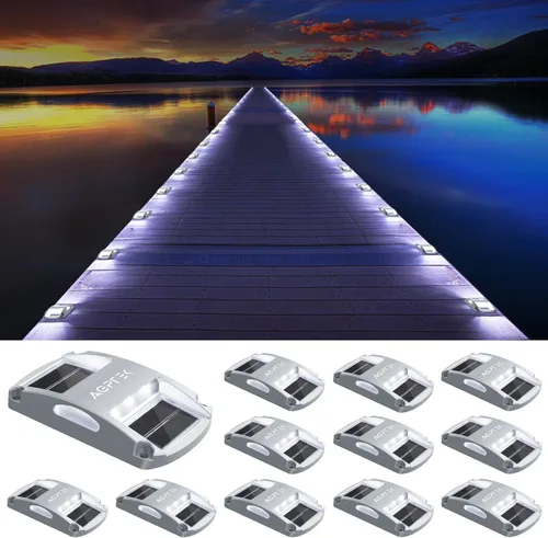 Vista 11 de AGPTEK Luces Solares para Entrada de Vehículos 1 Paquete, Luces Marcadoras Solares LED Impermeables para Cubierta al Aire Libre, Muelle, Marina