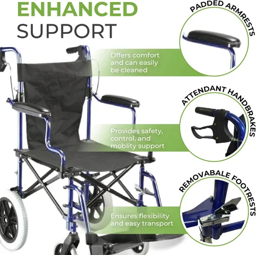 Vista 6 de Fenetic Wellbeing - Silla de ruedas plegable ligera para adultos, pesa 26 libras, silla de ruedas portátil de 18 pulgadas con bolsa de transporte
