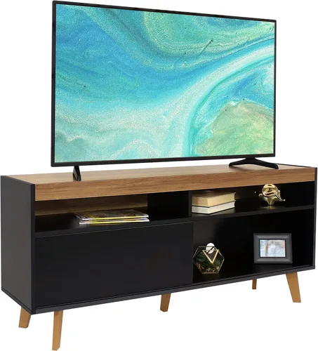 Vista 7 de Sunnydaze Soporte de TV moderno Mid-Century para TV de 58 pulgadas, soporte de entretenimiento para sala de estar, estudio o habitación familiar