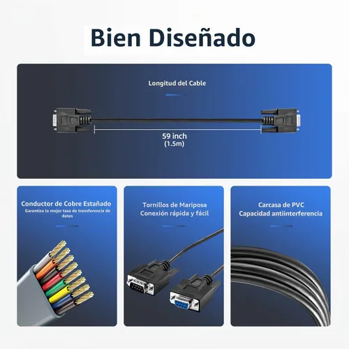Vista 4 de Cable serial recto DB9 RS232, macho de 6 pies a hembra 9 pines recto a través del cable de extensión