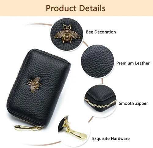 Vista 5 de imeetu Soporte para tarjetas de crédito RFID, cartera pequeña de cuero con cremallera para mujer