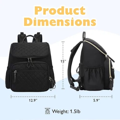 Vista 2 de LORADI Mochila ligera para pañales con clips para cochecito, bolsillos aislados, artículos esenciales para baby shower (nailon, negro)