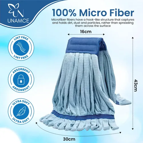 Vista 4 de Paquete de 2 cabezales de trapeador de microfibra resistentes de repuesto, resistente, azul, lavable a máquina, extra absorbente, extra grande