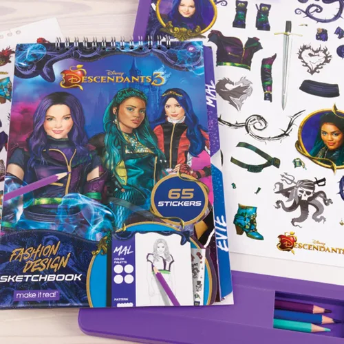 Vista 7 de Disney Descendants 3 - Mesa de luz de seguimiento de diseño moderno para niñas, juego de 9 piezas con cuaderno de bocetos, calcomanías, páginas
