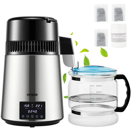 Vista 13 de VEVOR Destilador de Agua de 1750W, Fabricante de Agua Destilada de 0.4 Gal/H con Garrafa de Vidrio, Máquina Destiladora de Encimera de 4L/1.1 Gal