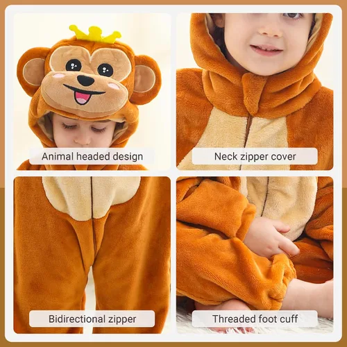 Vista 7 de Disfraz infantil de Halloween para cosplay, traje de animal con capucha para niños Mono