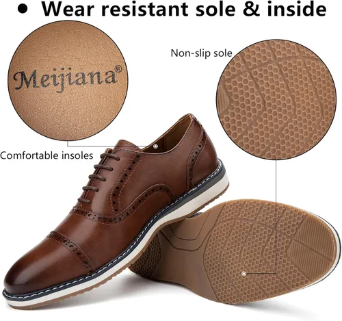 Vista 3 de Meijiana Zapatos de vestir casuales Oxfords para hombre, zapatos de cuero con cordones para hombre, zapatos Oxford de negocios