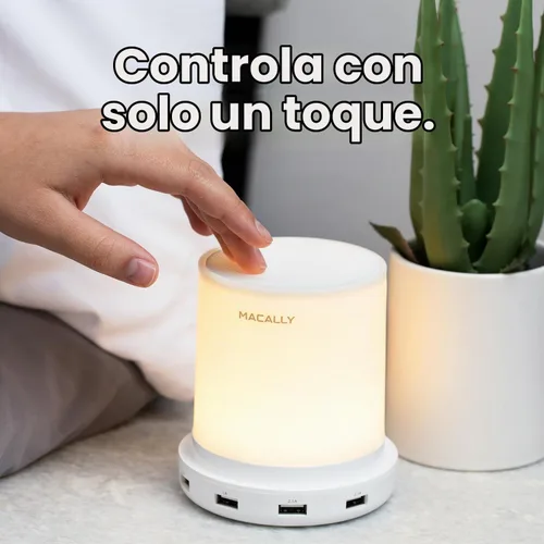 Vista 5 de Macally - lámpara LED para escritorio, mesa de luz, mesilla de noche con 4 puertos de carga USB. 3 niveles de brillo, control táctil, luz blanca