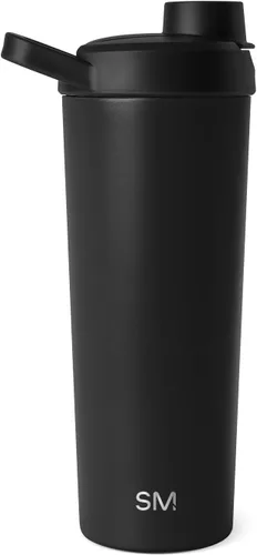 Vista 2 de Simple Modern - Botella agitadora de acero inoxidable con bola de 24 onzas Taza metálica aislada para mezclas de proteínas, batidos y Negro