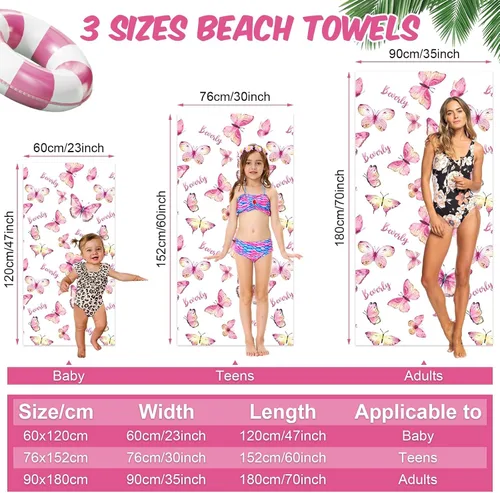 Vista 6 de Toalla de playa personalizada con nombre personalizado, secado rápido, niños adultos A-mariposas
