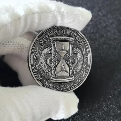 Vista 6 de Memento Mori & Vivere Moneda de Desafío - Símbolos Duales de la Transitoriedad y Vitalidad de la Vida - Regalo Estoico Inspiracional (Paquete de 10)