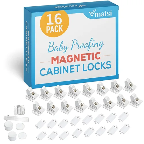 Vista 3 de Paquete de 74 kits de seguridad para niños, 36 cerraduras magnéticas para gabinete y 4 llaves magnéticas con 38 tapas de salida