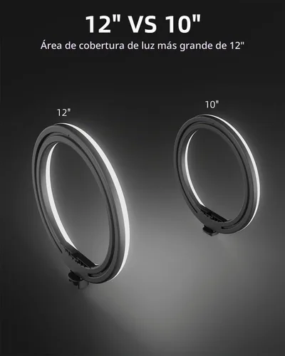 Vista 4 de TODI Anillo de luz de 12 pulgadas con soporte de trípode extensible de 63 pulgadas, anillo de luz para selfie con soporte para teléfono y control
