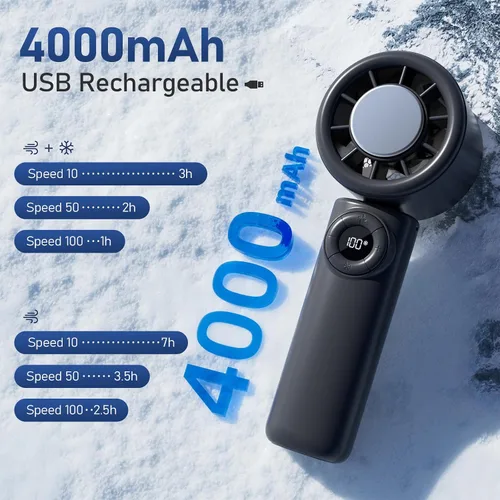 Vista 4 de CIVPOWER Ventilador de mano: Placa de enfriamiento de hielo portátil pequeña - 4000mAh recargable 100 engranajes de alta velocidad Turbo 10500 RPM