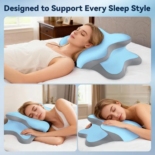 Vista 8 de Dreams - Almohada de alivio para la apnea del sueño con alivio del cuello y ronquidos, almohada ortopédica y ergonómica de espuma viscoelástica