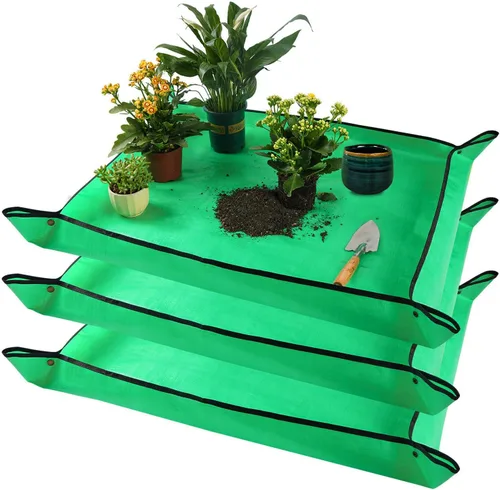 Vista 14 de Tapete de trasplante de 26.8"X26.8" para plantas de interior para controlar el desorden, tapete de bandeja de jardinería plegable e impermeable 1
