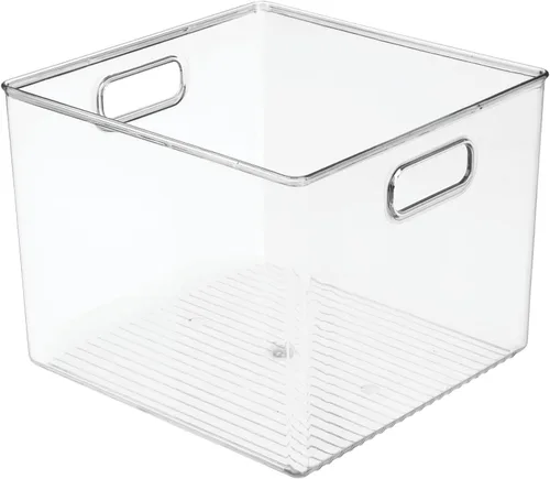 Vista 9 de mDesign - Caja organizadora de almacenamiento de plástico moderna pequeña con asas para organización de armario en el hogar - Organización