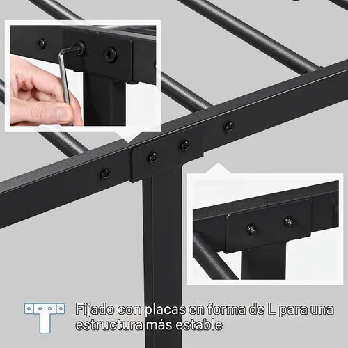 Vista 9 de Yaheetech Estructura de Cama Plataforma de Tamaño Individual con Cabecera de Diseño de Flecha, Base de Colchón de Metal de 13 Pulgadas