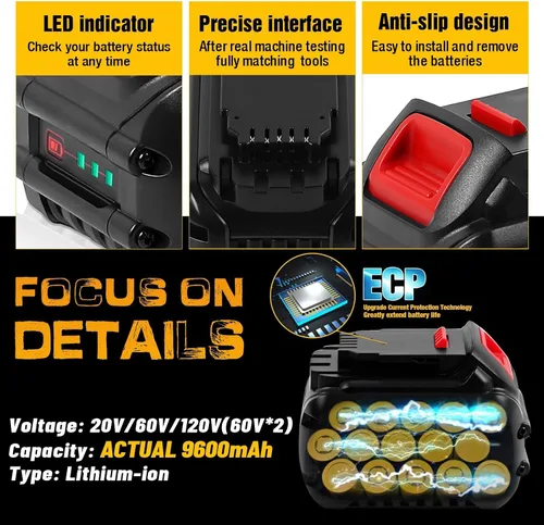 Vista 8 de DCB606 20v/60v 9.6Ah Reemplazo para batería Dewalt Flex-Volt DCB609 DCB612 DCB615, compatible con Dewalt 20V y 60V MAX herramienta eléctrica
