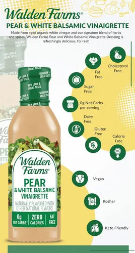 Vista 8 de Walden Farms Vinagreta balsámica de pera y blanca, sin calorías, sin gluten, baja en carbohidratos, apta para dieta cetogénica, vegana, sin azúcar