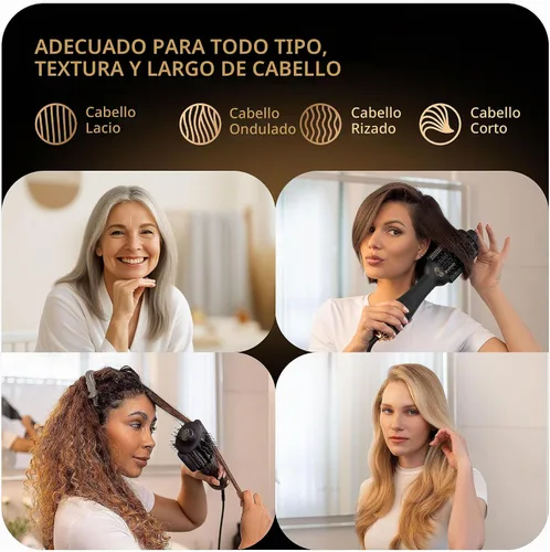 Vista 5 de Cepillo secador de pelo automático de doble voltaje, cepillo de secado 4 en 1, alisador de pelo iónico sin daños por calor, herramienta ligera