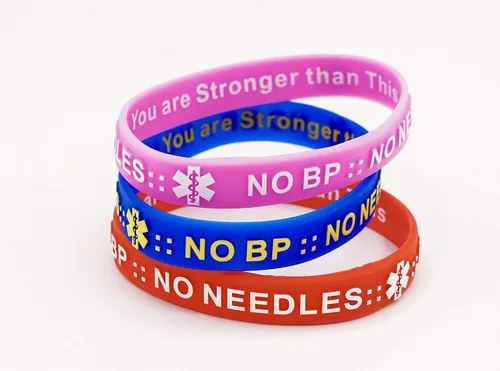 Vista 2 de MandM NO BP NO Agujas para Diálisis Linfedema Brazo Alerta Pulseras de silicona Pulseras