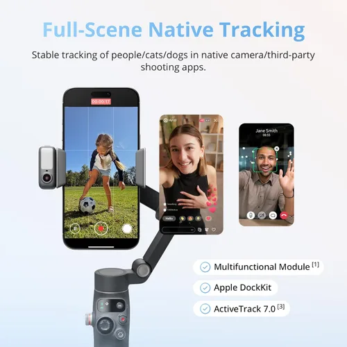 Vista 2 de DJI Osmo Mobile 8 Advanced Tracking Combo Gimbal Stabilizer para teléfono, seguimiento nativo de IA con audio e iluminación, rotación panorámica