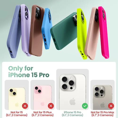 Vista 2 de Cordking Funda diseñada para iPhone 15 Pro, funda de silicona ultra delgada, a prueba de golpes, con forro de microfibra suave antiarañazos, 6.1