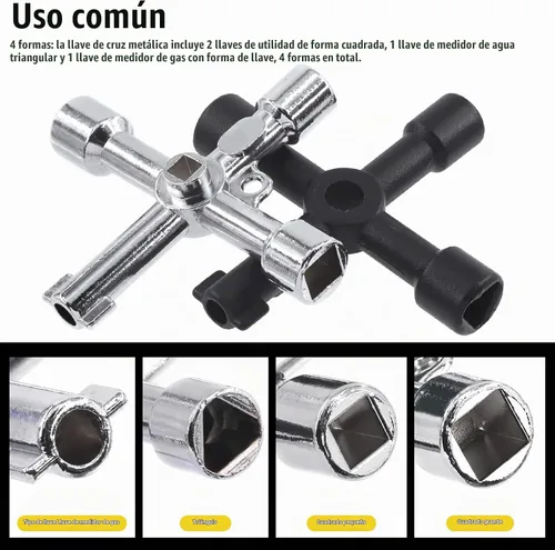 Vista 4 de Kit de 13 llaves utilitarias para plomeros, juego de herramientas de llave de servicio de 4 vías, llave de llave triangular para gabinete, llaves