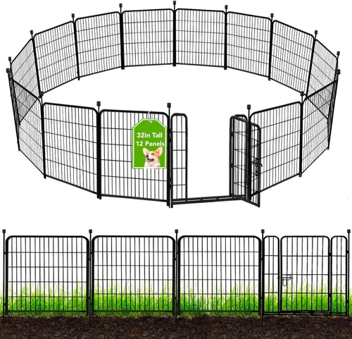 Vista 15 de ADAVIN Cercas y Bordes de Jardín de 32 Pulgadas (Alto), 1 Puerta + 3 Paneles Cerca para Perros Exterior para Patio, Cerca Barrera de Metal de Hierro