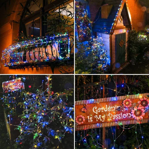 Vista 7 de JMEXSUSS Paquete de 2 luces solares de hadas de 100 LED, 2 paquetes de 200 luces LED solares de Navidad impermeables para exteriores
