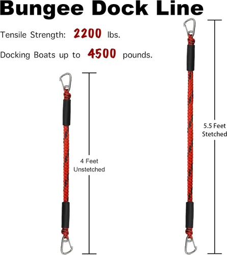Vista 2 de Cuerda de amarre para barcos PWC, con doble clips de acero inoxidable 316, resistente para lanchas PWC, amortiguador integrado, kayak, embarcación