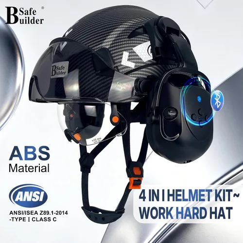 Vista 2 de Casco de seguridad SAFEBUILDER con visera, orejeras Bluetooth SNR 26dB, sombrero duro con viseras, orejeras montadas, sombreros duros ventilados