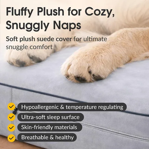 Vista 26 de KOPEKS Cama ortopédica de espuma viscoelástica para perros de 7 pulgadas de grosor, cama extragrande para perros con almohada, color marrón, 50 x 34