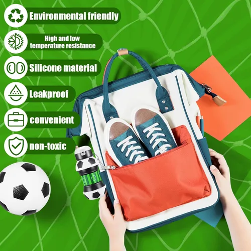 Vista 6 de Mifoci 6 botellas de agua de fútbol para niños de 19 onzas, botella de agua plegable de silicona deportiva con forma de bola exprimible para niños