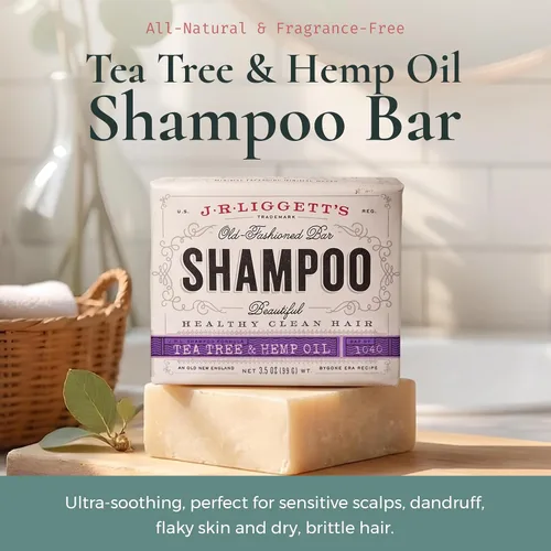 Vista 2 de J·R·LIGGETT'S Barra de champú – Fórmula de árbol de té, barra de champú sólida totalmente natural para cabello con aceite de coco y aceite