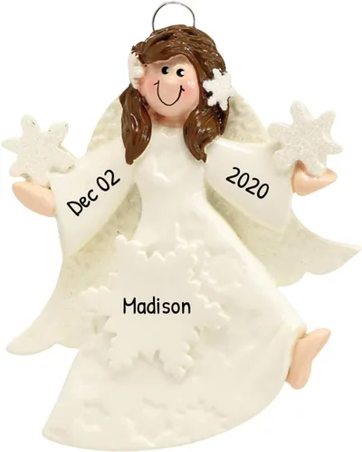 Vista 17 de Adorno de ángel personalizado 2025 – Adorno de ángel bebé rubio para niño, reloj de halo dorado, adornos de Navidad para bebé para alas de árbol