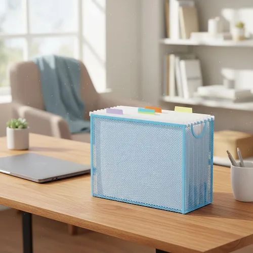 Vista 6 de Organizador de Archivos Colgantes, Portaarchivos Tamaño Carta Caja de Archivo con 5 Carpetas Colgantes, Almacenamiento de Carpetas de Archivos