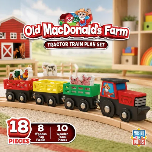Vista 5 de MasterPieces Juego de trenes de madera - Old Macdonald 18 piezas