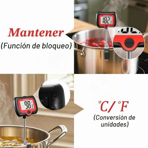 Vista 7 de BOMATA Termómetro digital de caramelo con clip para olla, termómetro de aceite para freír profundo con pantalla giratoria y sonda larga, para hacer