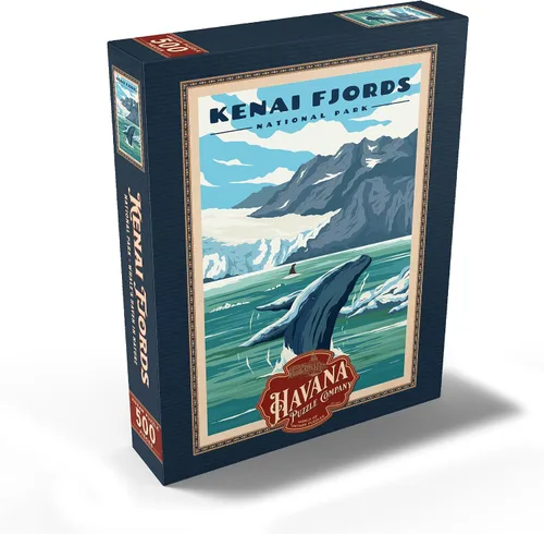 Vista 13 de MyPuzzle Parque Nacional de los Fiordos Kenai - Refugio de ballenas en la naturaleza, póster de viaje vintage, rompecabezas premium de 100 piezas