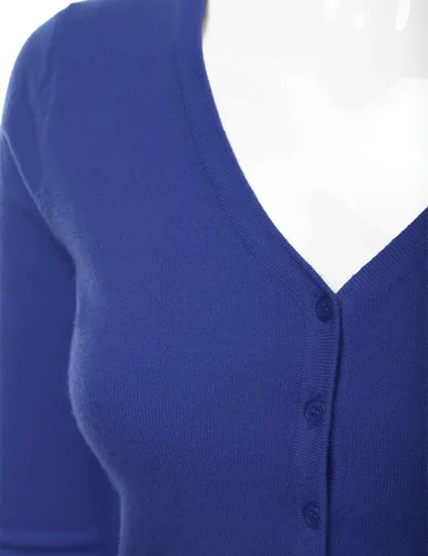 Vista 4 de Suéter de punto con botones y manga 34 con cuello en V para mujer (S-XXL)